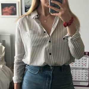 Pinstripe white button up shirt